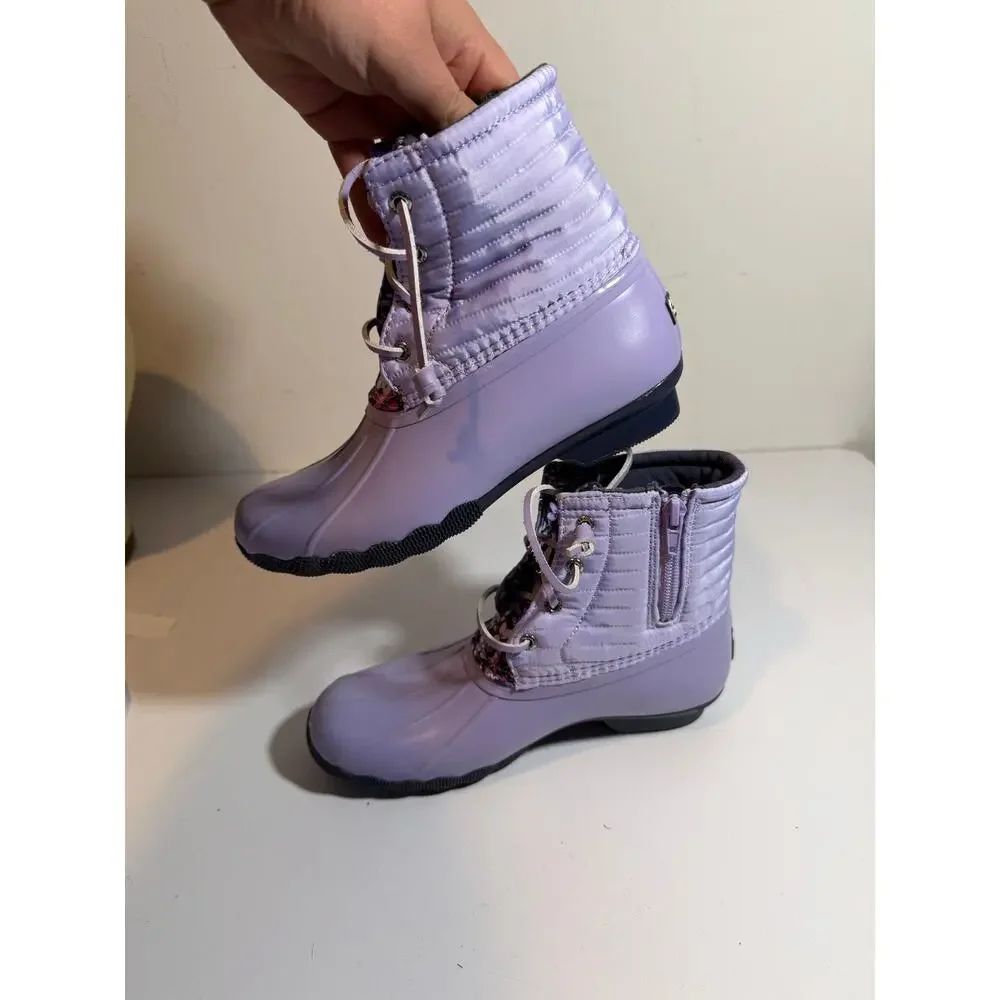 SPERRY Floral Quilted Lace-Up Ankle Rain Boots Purple Girls Size 4M EU 36